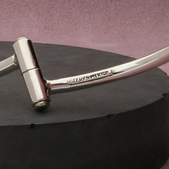 mexico sterling silver vintage bead end adjustable bangle bracelet size 6.75in - Picture 3 of 3